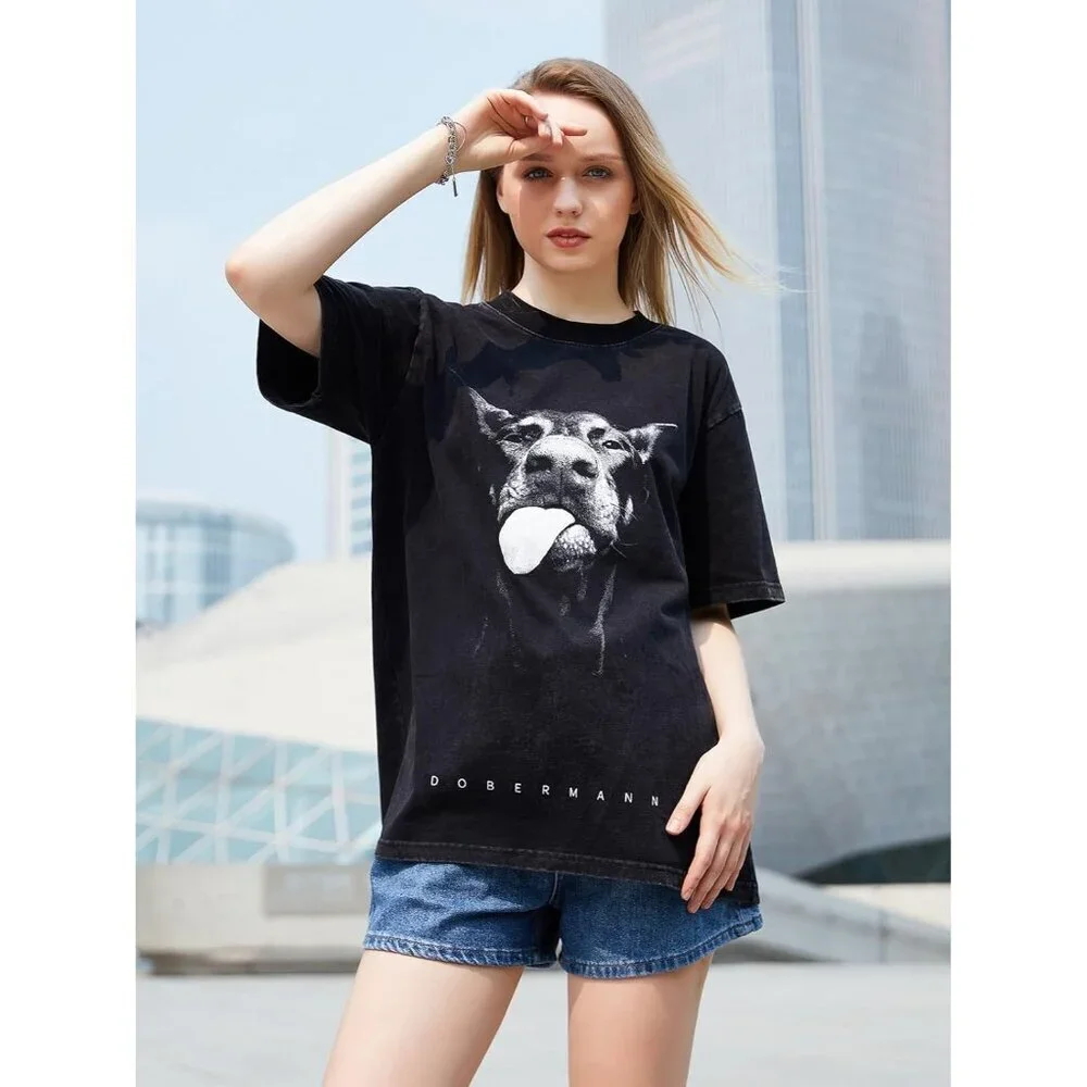 Unisex Cotton Oversized T-Shirt Short Sleeve Vintage Streetwear Casual Top